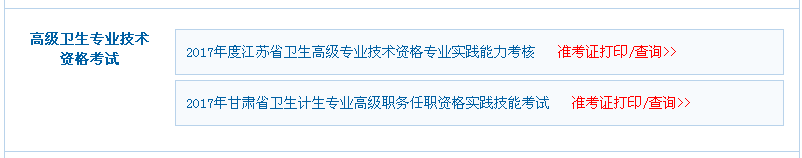 2017年甘肅省衛(wèi)生高級專業(yè)技術資格專業(yè)實踐能力考核準考證打印入口